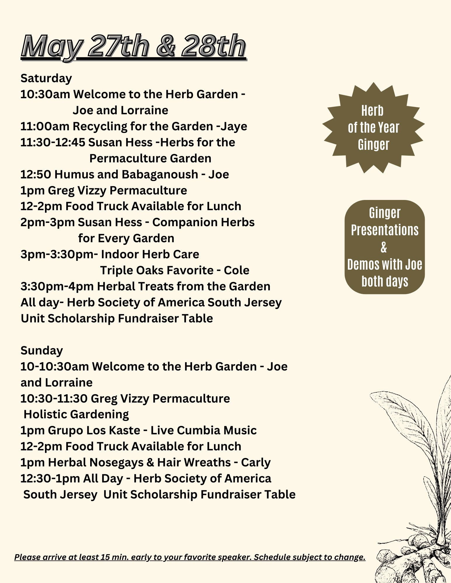 2023 Herb Weekend Schedule at Triple Oaks Nursery in South Jersey